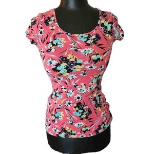 L'AMOUR Red Floral Fitted Top Blouse XS
